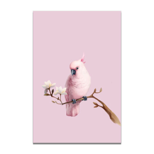 Nordic Pink Cute Parrot Flower Plant Canvas Art Poster Picture Wall Home Decor