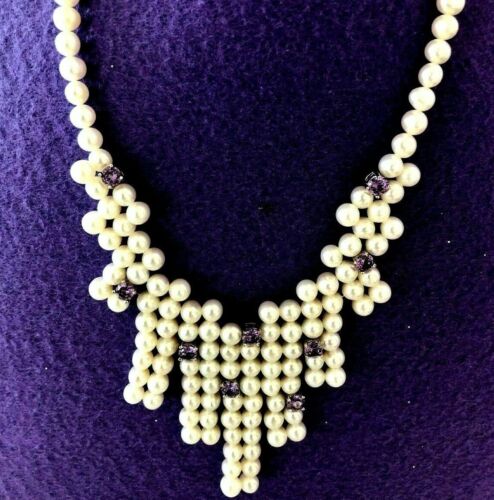 kbc-affordable Details about   HONORA STYLE WHITE PEARL AND GENUINE AMETHYST SS NECKLACE 
