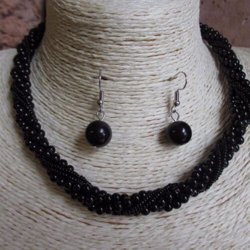 Any occasion Elegant Retro Twisted Glass Seed Bead Necklace & Drop Earring Set