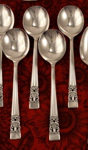 4 Gumbo Soup Spoons Vintage CORONATION Oneida Community Vintage 1936 Art Deco