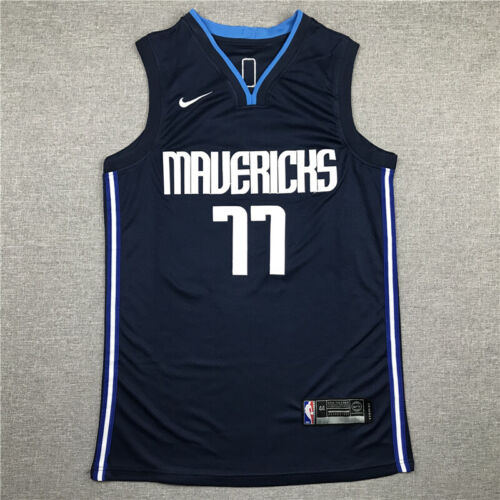 Klassisch Luka Dončić #77 Dallas Mavericks Basketball Trikot Genäht Tief Blau