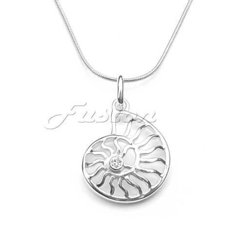 .925 Sterling Silver Ammonite Sea Shell Pendant Necklace /& Snake Chain P080