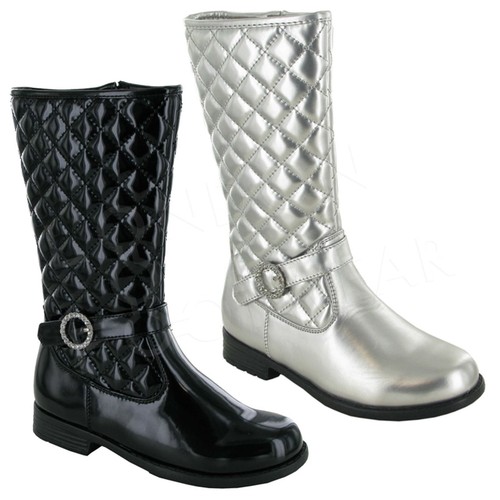 New Girls Kids Infants Faux Fur Lined Quilted Warm Winter Boots Mid Calf UK