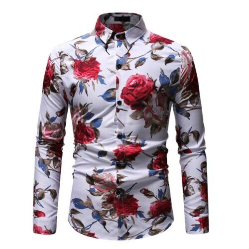T-shirt men's casual floral formal long sleeve stylish tops slim fit dress shirt 