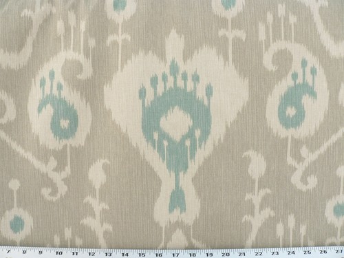 Turquoise on Taupe 100/% Cotton Ikat Beige Details about / Drapery Upholstery Fabric 6 oz