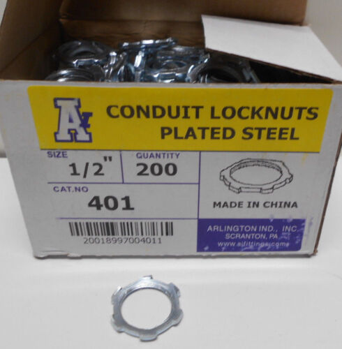 Lot Box of 200 Conduit Locknuts 1//2/" for Threaded Conduit /& Connectors #401