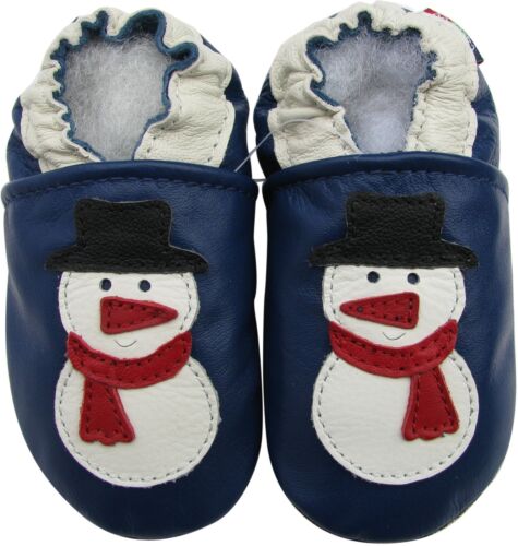 carozoo snowman blue 4-5y soft sole leather kids shoes