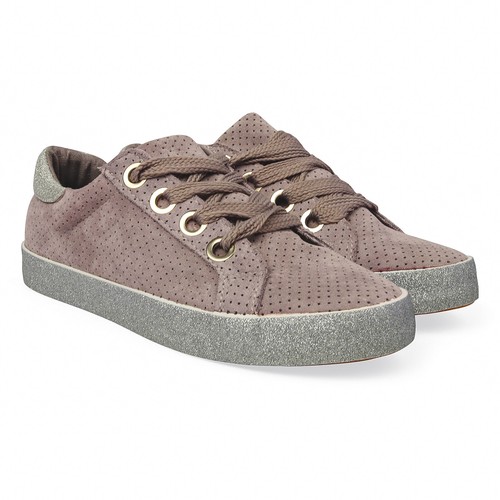 Femme en Daim à Lacets Plat Baskets Baskets Plimsoll Casual Chaussure paillettes Design