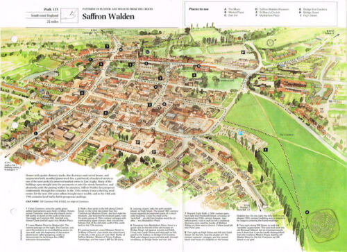 Saffron Walden Essex 1990 Vintage Walking Route & Map #125 