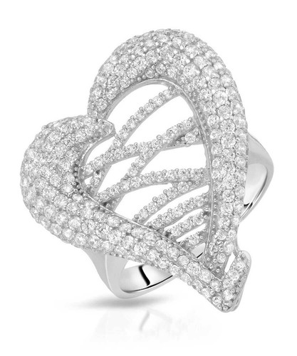 Details about / Glamour Collection Fine Brilliant Cut CZ Silver Heart Cocktail Ring