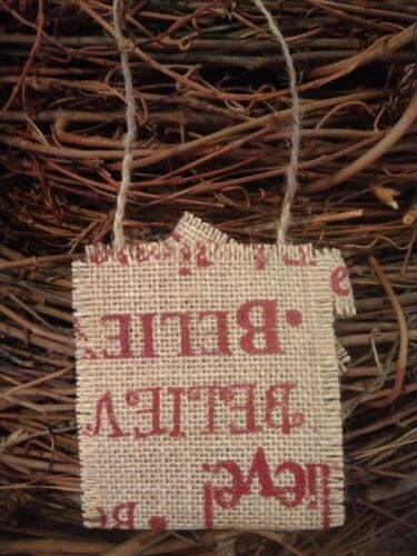 Primitive Christmas Rusty Barn Star Believe Burlap Ornament Gift Card Holder S//3
