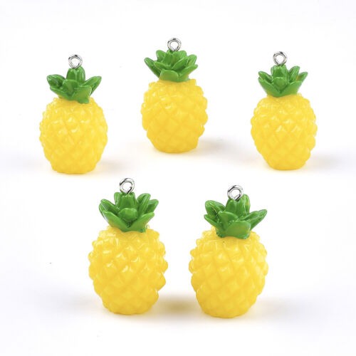 10pcs Yellow Resin Pineapple Pendants Fruit Cute Charms Jewelry Crafting 32~33mm 