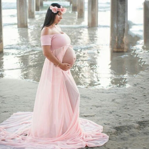 Maternity Pregnant Bandeau Split Photography Photo Shoot Maxi Dresses Wedding UK