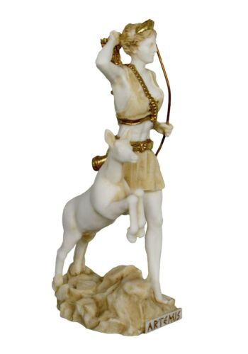 Details about  / Artemis Goddess of Hunt Alabaster aged Statue Diana Mistress of Animals