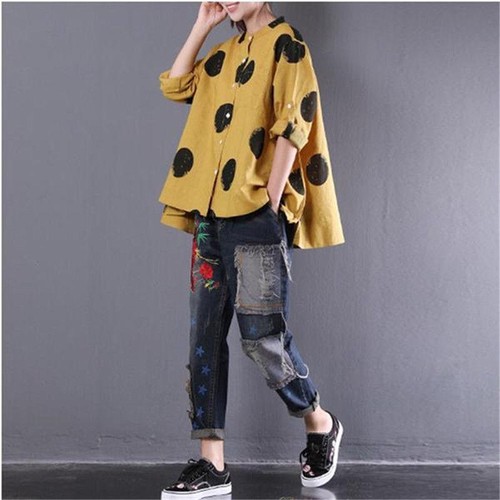 Buykud Womens Long Sleeve T Shirt Blouse Casual Loose Tops Korean Cotton Blend