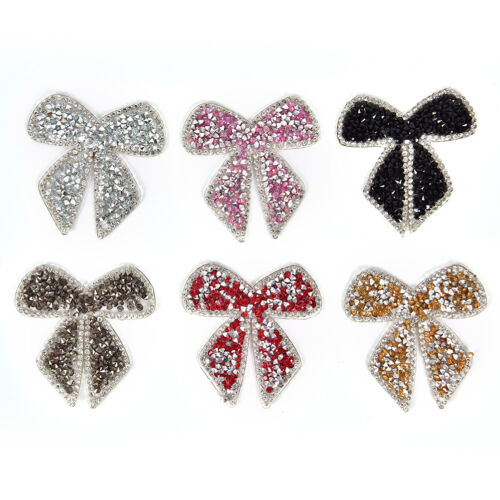 Rhinestones Bow Embroidered Patch Iron on Sewing Crystal Applique For Jeans ZY