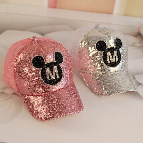 Mickey Minnie Mouse Glitter Snapback Adjustable Sun Hat Boys Girls Baseball Cap 