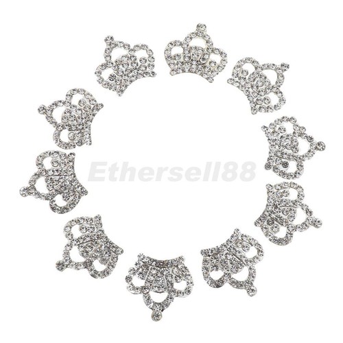10x Silver Metal Rhinestone Crown Flatback for DIY Wedding Scrapbook Decor
