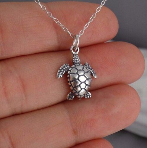 Marine Turtles Ocean NEW 925 Sterling Silver Sea Turtle 3D Pendant Necklace