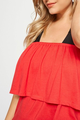 Yours Clothing Women/'s Plus Size Red Frill Bandeau Beach Dress
