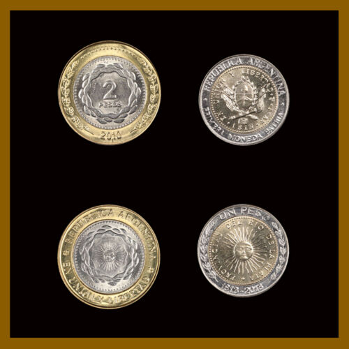 2010-2013 Bimetallic Unc 2 Pcs Coin Set Argentina 1 2 Pesos