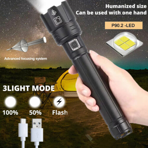 High Power 120000Lumens XHP90.2 Zoom Flashlight LED Rechargeable Torch Headlamp 