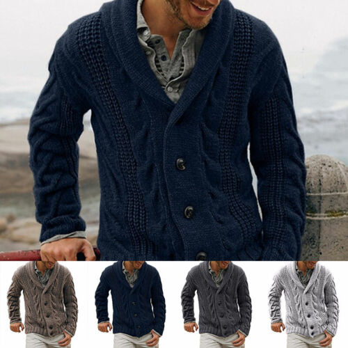 Homme Épais Col Cardigan Pull Boutons Pull Manteau chaud Tops