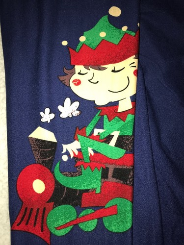NWT Christmas LuLaRoe TC2 Solid Navy Blue One Leg Elf On Train Leggings 2019
