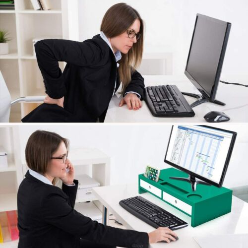 Computer Monitor Stand Desk Organizer Assembled Green Wood Screen Laptop Print