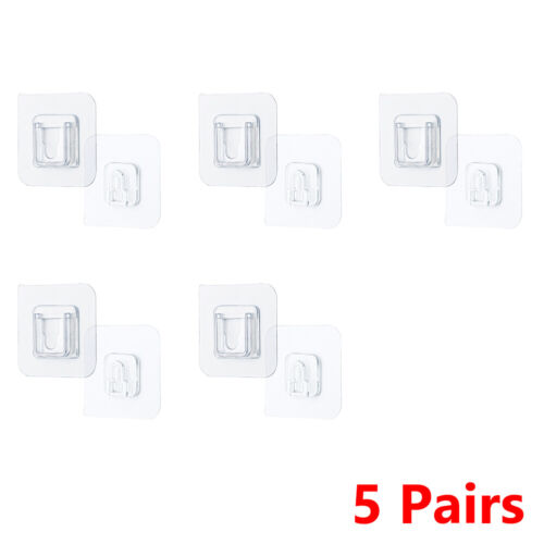 Self Adhesive Hooks White Plastic Strong Sticky Stick On Wall Door Hang x5/10 0 