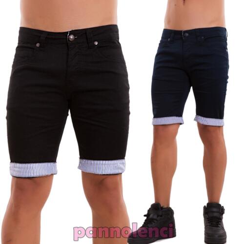 Short Pantalons Hommes Revers à Rayures Slim Moulant Bermuda Neuf Al538