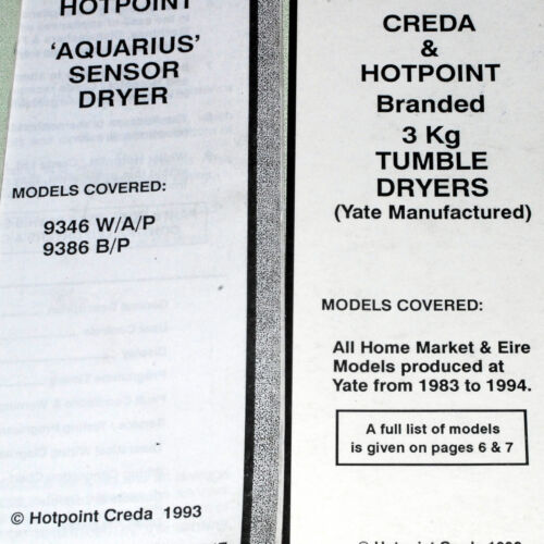 MANUAL HOTPOINT CREDA TUMBLE DRYER SERVICE INFORMATION