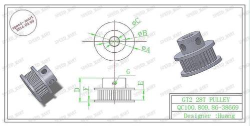 2pcs GT2 Timing Pulleys 28 Tooth 5mm Bore for RepRap Prusa Mendel 3D Printer