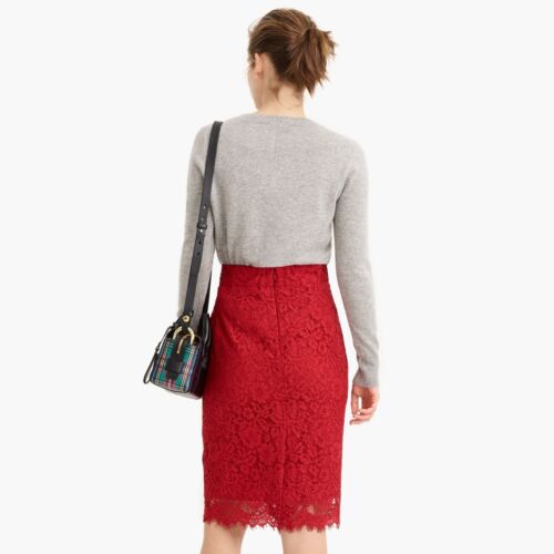 NWT AUTH J.CREW $98 Pintucked Pencil Skirt in Lace FESTIVE RED F8860 0 2 4 8 10