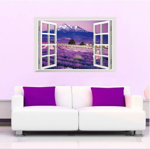 3D Cherry Blossom Lavender Window Wall Sticker Decals Art Mural Wallpaper 