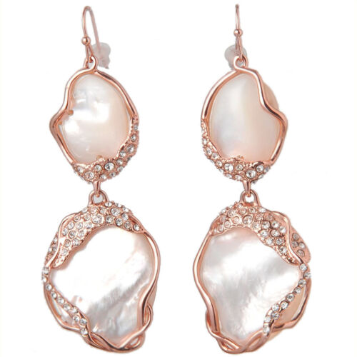 De Buman 18k Yellow Gold Plated or Rose Gold Plated  Mother-of-Pearl Earrings 