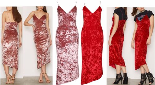 Women/'s Ladies Crushed Velvet Strappy Glam Party Midi Dress by Nelly RRP £35