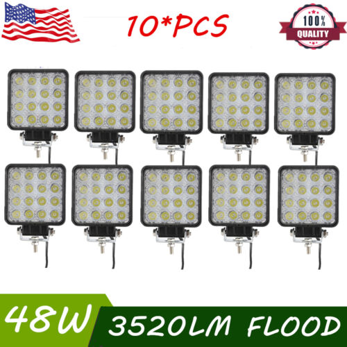 10X 48W Square LED Work Light Flood Beam Truck Driving Fog Lamp 4WD Ford Boat