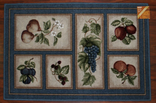 Rugs Carpets 30x46 Kitchen Rug Mat Lite Blue Beige Washable Fruit Grapes Pears Apples Peach Home Garden