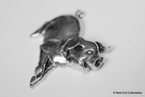 British Artisan Signed Badge Dancing Smiling Fat Pig Pewter Brooch Pin Piglet
