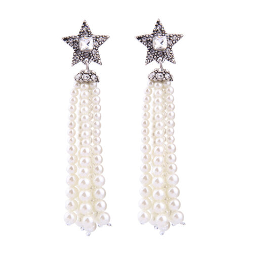 Hot Fashion Cristal Argent étoile perle pampilles longues boucles d/'oreilles