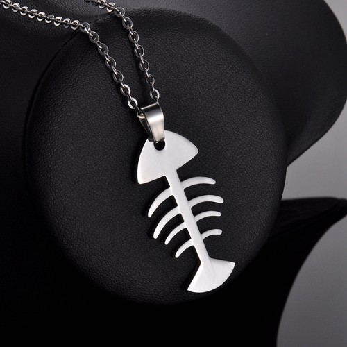 1 Pendentif Breloques Acier Inoxydable os de poisson Pr Collier 46mmx21mm