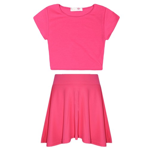 Ragazze Plain Crop Top /& Gonna Set Bambini Bambini 2 pezzi Abbigliamento Fashion 7-13 anni