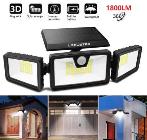 Solar Security Wall Lights Outdoor 132LED Motion Sensor 1800LM Waterproof 3Modes 