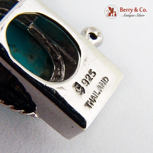 Details about / Oval Turquoise Link Bracelet Sterling Silver Thailand