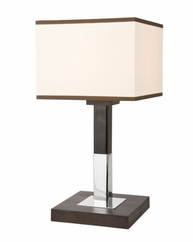 Eckige Nachttischlampe Stoff Schirm Braun Creme H:37,5cm wohnliche Tischleuchte