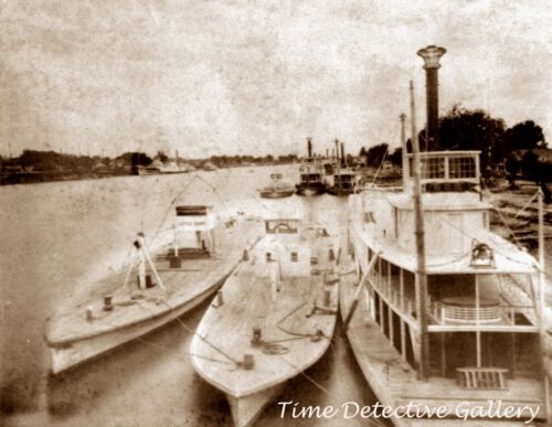 1866 Boats Docked at Waterfront Historic Photo Print CA Sacramento 
