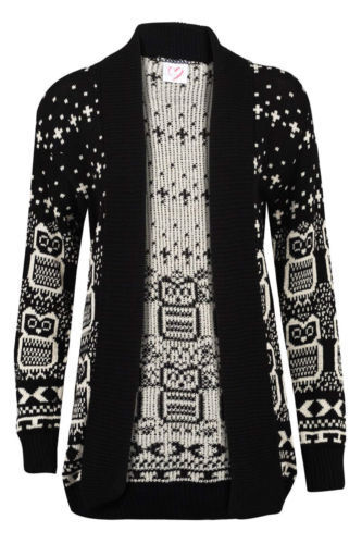 Womens Ladies Owl Print Knitted Long Sleeve Jumper Open Cardigan Plus Size 8 26 