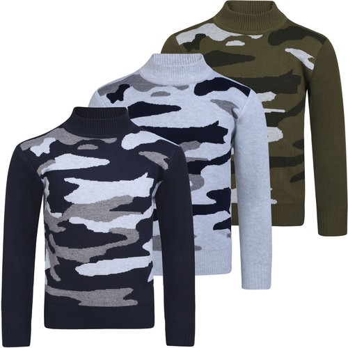 Kids Camouflage Knitted Jumper Boys Pullover Long Sleeve Sweater Top 3-12 Years