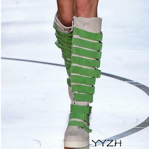 Details about  / Winter Women Faux Leather Multi Color Buckle Knee High Boots Punk Shoes Flats